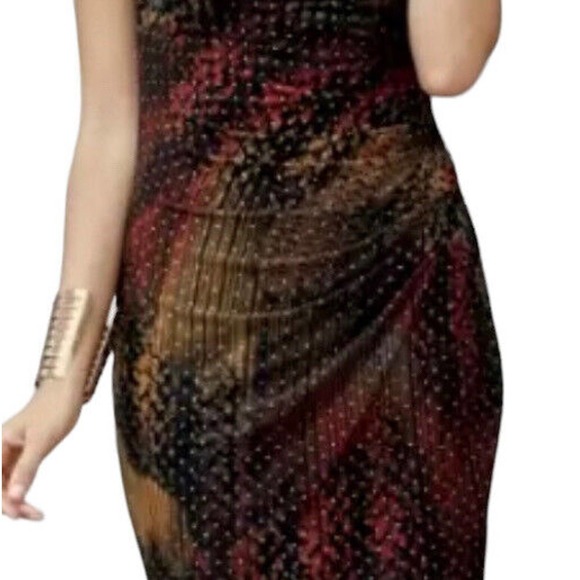 Monroe & Main Bead Draped Cowl Sheath Mixed Print Office Casual Date Night Dress - Picture 3 of 12